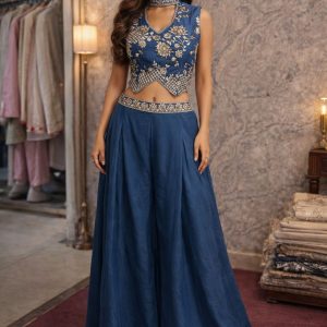 Royal Blue Embroidered Palazzo Set